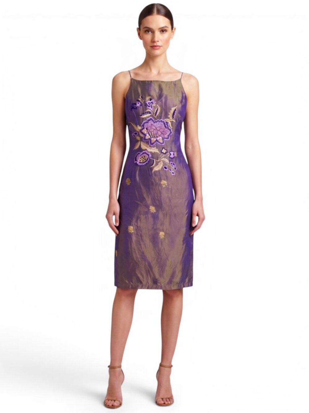 Free People Vintage Y2K Iridescent Purple Silk Embroidered Floral Dress Jr 5